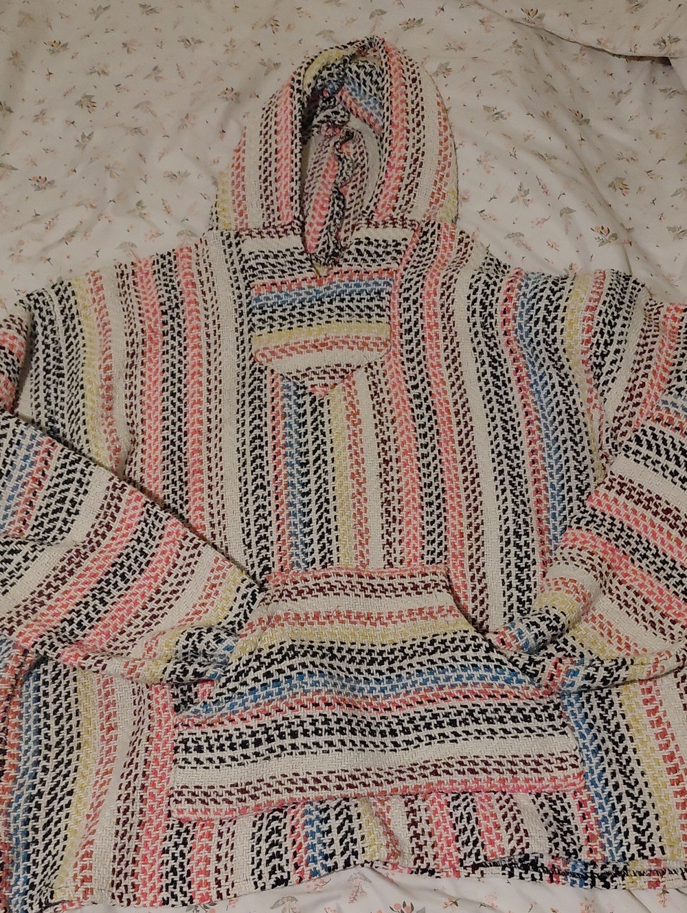 Striped Multicolor Hooded Knit Poncho Sweater - Women's
